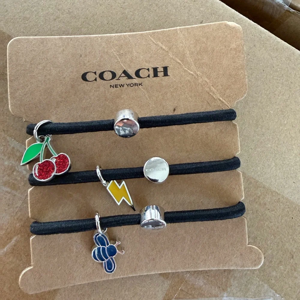 Coach Charm‎ Hair Tie Set Cherry Bee Lightning Elastic Bracelet Black Set